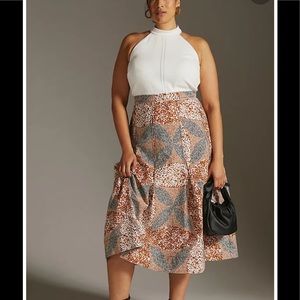 Anthropologie A+ sleeveless mock neck twofer dress in cream/brown/black, 1X